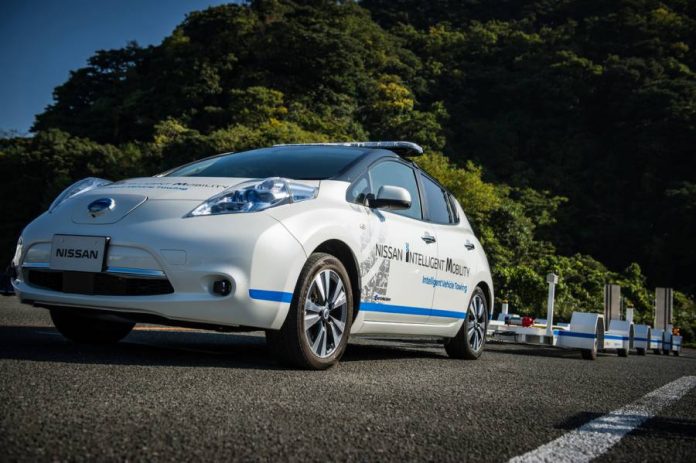 Nissan uses self driving towing cars at Oppama Plant.