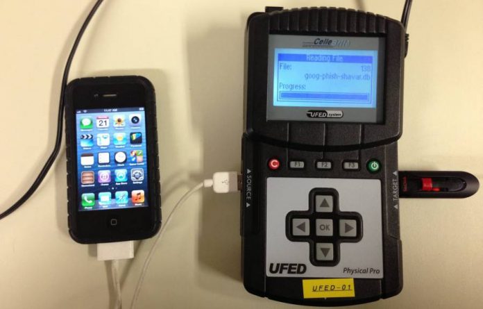 Cellebrite UFED device connected to an iPhone 4.