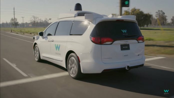 Waymo's Pacifica Minivan from the rear.